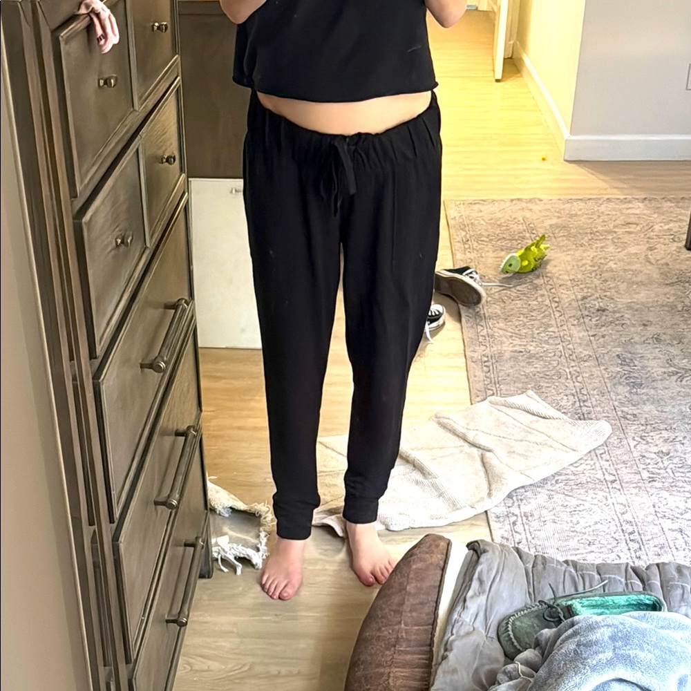 Women's Black Drawstring Pants medium maternity w pockets
